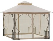 Outsunny Pérgola de jardim 295x295x275cm com 4 cortinas laterais com zíper e telhado duplo com 8 furos de drenagem bege