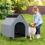 Casota de cães elevada de 91 cm para cães de raça pequena com janelas ventiladas Cobertura interior/exterior amovível Cinzento e Preto