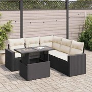 vidaXL 6 pcs conjunto sofás de jardim c/ almofadões vime PE preto
