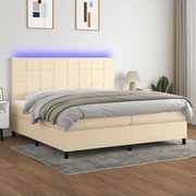 vidaXL Cama box spring c/ colchão e LED 200x200 cm tecido cor creme
