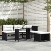 4 pcs conjunto lounge para jardim vime PE preto