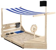 Outsunny Caixa de Areia para Crianças de Madeira com Toldo Brinquedos de Cozinha e Forma de Barco para Jardim 180x103x144,5 cm Natural