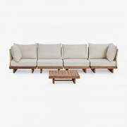 Conjunto De Sofá Modular Dailin De 4 Peças Com 2 Poltronas De Canto E Mesa De Centro Em Madeira De Acácia Castanho Acácia - Sklum