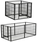 PawHut Parque Cães 6 Painéis Ajustáveis Estrutura Aço Segurança Animais Estimação 82,5-150x79x61 cm Preto | Aosom Portugal