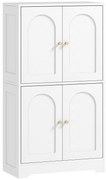 HOMCOM Buffet de cozinha, móvel de cozinha para armazenamento com 4 portas curvas e 2 prateleiras ajustáveis, 60 x 30 x 110 cm, branco | Aosom Portugal