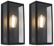 Conjunto de 2 candeeiros de parede de exterior preto IP44 com vidro - Rotterdam Moderno