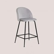 Banqueta Alta De Veludo Kana Design Cinza Pérola & ↑65 Cm & Preto - Sklum