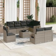 vidaXL 9 pcs conjunto sofás p/ jardim com almofadões vime PE cinzento