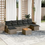 vidaXL 8 pcs conjunto sofás de jardim c/ almofadões vime PE cinzento