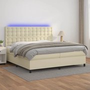 Cama box spring c/ colchão/LED 200x200cm couro artificial creme