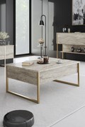 Mesa de Centro Luxe – Travertine/Gold – 90x60x40 cm