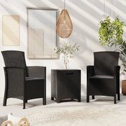 3 pcs conjunto lounge jardim com almofadões vime PP grafite