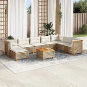 vidaXL 9 pcs conjunto de sofás p/ jardim com almofadões vime PE bege