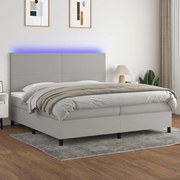 Cama box spring c/ colchão e LED 200x200 cm tecido cinza-claro