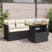 vidaXL 5 pcs conjunto sofás de jardim com almofadões vime PE preto