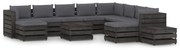 12pcs conj. lounge jardim + almofadões madeira impreg. cinzento