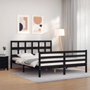 Estrutura de cama com cabeceira 160x200 cm madeira maciça preto