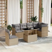 vidaXL 7 pcs conjunto de sofás p/ jardim com almofadões vime PE bege
