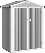 Outsunny Abrigo de Jardim Exterior 1,1 m² 133x87x178 cm com 2 Portas de Correr Telhado Inclinado e Luvas Cinzento Prateado | Aosom Portugal