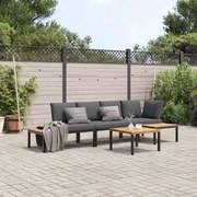 4 pcs conjunto de sofás p/ jardim c/ almofadões alumínio preto