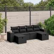 vidaXL 6 pcs conjunto sofás de jardim c/ almofadões vime PE preto
