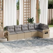 vidaXL 6 pcs conjunto de sofás p/ jardim com almofadões vime PE bege