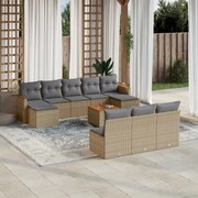 vidaXL 11 pcs conjunto sofás de jardim c/ almofadões vime PE bege