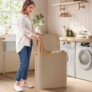 Cesto para roupa suja 150 L com tampa e 3 compartimentos 60 x 38,5 x 70,5 cm castanho-camelo