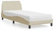 Cama com colchão 90x190 cm tecido cor creme