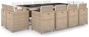 13 pcs conjunto jantar exterior com almofadões vime PE bege