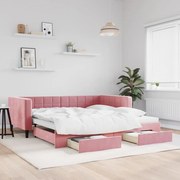vidaXL Sofá-cama com gavetão e gavetas 100x200 cm veludo rosa