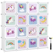 SONGMICS Cube Shelf Armário Multiuso com 16 Portas de Cubos Sistema de Prateleiras Guarda-Roupa Sapateira de Plástico para Crianças Sapatos Brinquedos 123 x 31 x 123 cm Branco LPC906W01