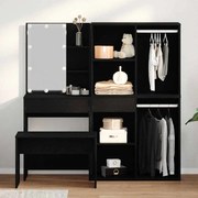Conjunto de Mesa de Maquiagem vidaXL com LED em Carvalho Preto