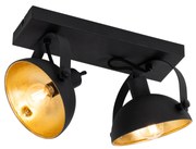 Luminária de teto industrial preta com dourado 2 luzes ajustáveis - Magnax