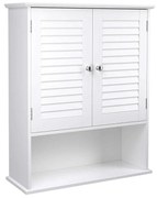 Armário de parede VASAGLE, armário de banheiro suspenso, armário de remédios com prateleira ajustável, portas de veneziana dupla e prateleira aberta, 60 x 20 x 70 cm, madeira, branco BBC27WT