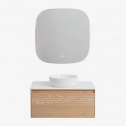 Conjunto De Móvel De Casa De Banho Suspenso Em Madeira De Freixo Tedrik Castanho Fresno & Cerâmica Redonda Branca Ø40 Cm Lenka & - Sklum