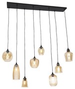 Candeeiro suspenso Art Deco preto com vidro âmbar 8 luzes - Hanne Art Deco