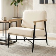 Poltrona moderna de sala, poltrona decorativa com almofadas removíveis com fecho de correr, Estrutura de metal e pés ajustáveis, confortável, bege
