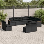 vidaXL 12 pcs conjunto de sofás de jardim c/ almofadões vime PE preto