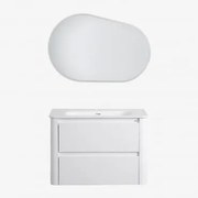 Conjunto De Móvel De Casa De Banho Suspenso Em Madeira Com Lavatório Integrado Egerton Branco & Oval Led E Anti-embaciamento 100x80 Cm Riben - Sklum
