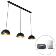 LED Candeeiro de suspensão inteligente preto com dourado 3 luzes incl. Wifi A60 - Magnax Industrial