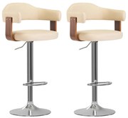vidaXL Bancos de bar 2 pcs madeira curvada e couro artificial creme