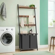 Cesto da roupa suja com escada para toalhas 73 x 33 x 177 cm castanho vintage e preto