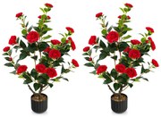 Camélia artificial de 38 polegadas, planta com flores artificiais em vaso de cimento, pacote com 2 - branco