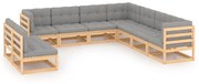 vidaXL 9 pcs conjunto lounge de jardim c/ almofadões pinho maciço