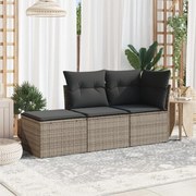 vidaXL 3 pcs conjunto sofás de jardim c/ almofadões vime PE cinzento
