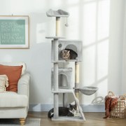 Arranhador para Gatos com Múltiplas Plataformas Cama 2 Cavernas Rede Escada Postes de Sisal 48x48x160 cm Cinzento Claro