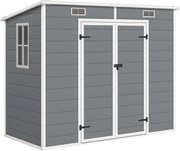 Outsunny Abrigo de jardim 2,4 x 1,3 m, Casa de jardim em plástico com piso, janela, portas fecháveis, para jardim, terraço, cinza | Aosom Portugal