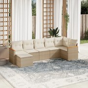 vidaXL 7 pcs conjunto de sofás p/ jardim com almofadões vime PE bege