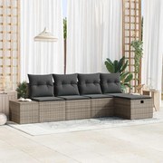 vidaXL Conjunto de Sofá para Jardim 5 Peças com Almofadas Cinzas em Rattan Sintético